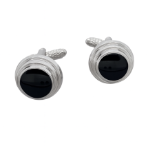 Silver Plated Black Enamel Round Cufflinks