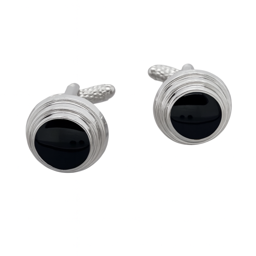 CK1146-silver-plated-polished-black-centre-cufflink-front-image CK1146-silver-plated-polished-black-centre-cufflink-front-image