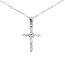 Sterling Silver Childrens CZ Cross And Chain