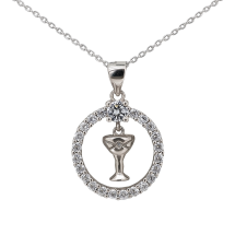 Sterling Silver CZ Communion Halo Pendant And Chain