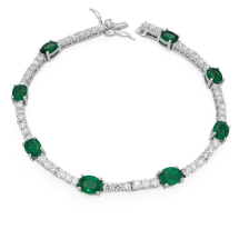 Sterling Silver Emerald And White CZ Tennis Bracelet