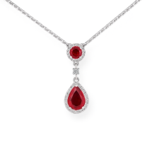 Sterling Silver Pear Ruby CZ Pendant And Chain