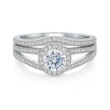 Sterling Silver CZ Halo Matching Shaped Ring