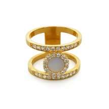 Sterling Silver 18ct Gold CZ Mother Pearl Dress Ring