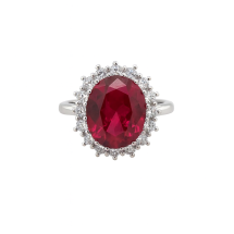 Sterling Silver Ruby Oval CZ Cluster Ring
