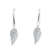 Sterling Silver CZ Angel Wing Wire Drop Earrings