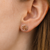 Sterling Silver Rose Gold Tree Of Life CZ Stud Earrings