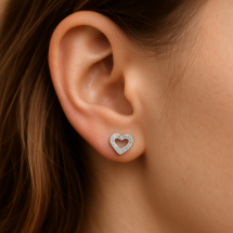 Sterling Silver Childrens White CZ Heart Stud Earrings