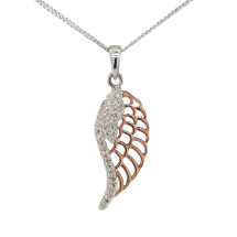 Sterling Silver Gold CZ Angel Wing Pendant And Chain