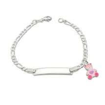 Sterling Silver Childrens I.D Figaro Pink Charm Bracelet