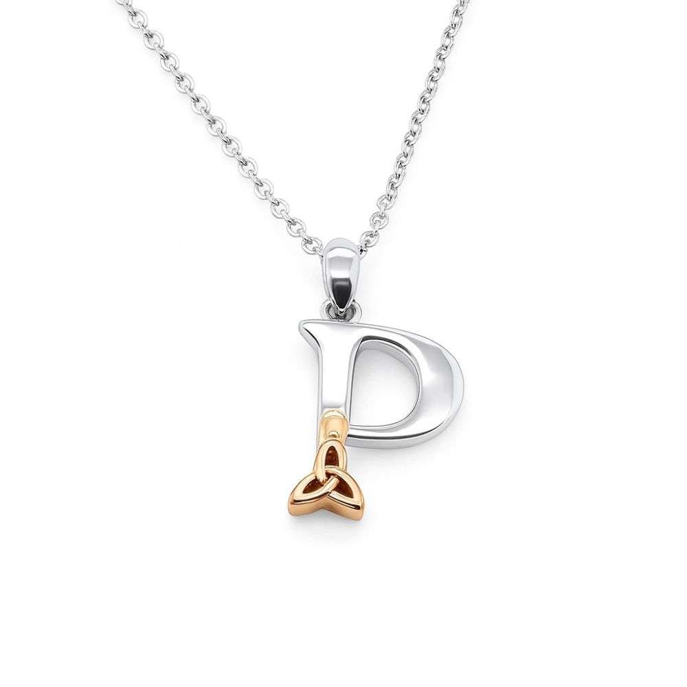 PS-01000P-sterling-silver-trinity-knot-celtic-initial-P-and-chain-front-top-image