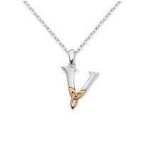 Sterling Silver Celtic "V" Initial And Chain