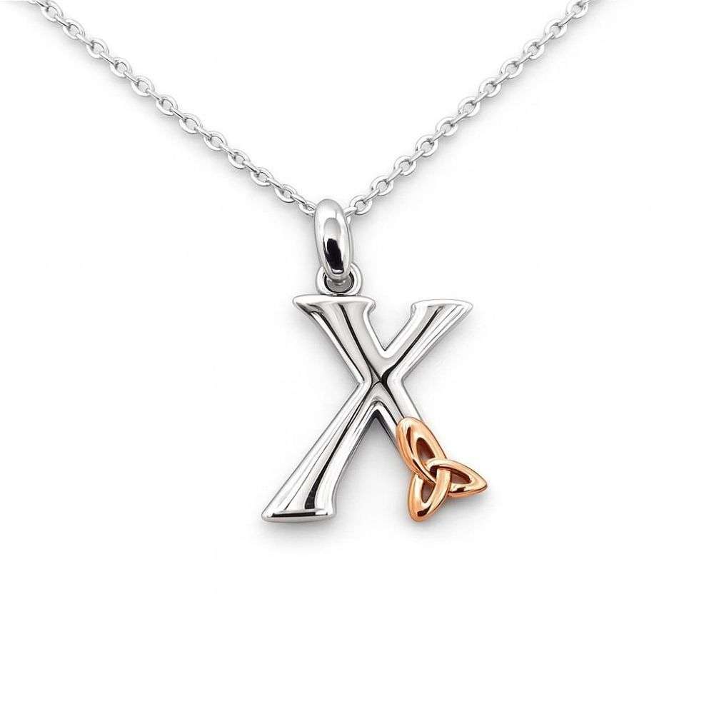 PS-01000X-sterling-silver-celtic-initial-letter-X-on-silver-chain-front-flat-image