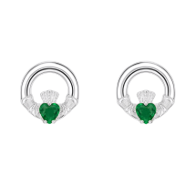 Sterling Silver Celtic Claddagh Emerald CZ Earrings