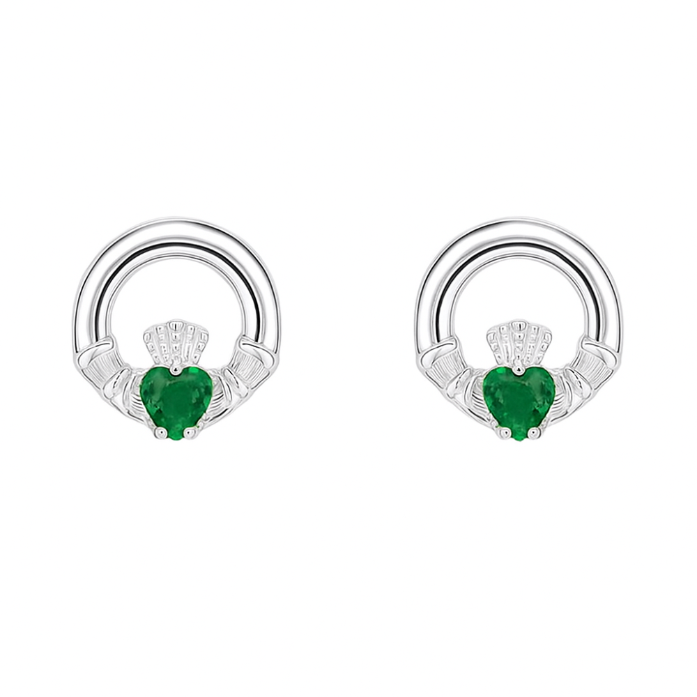 SE032A-sterling-silver-emerald-cz-claddagh-stud-earrings-front-image SE032A-sterling-silver-emerald-cz-claddagh-stud-earrings-front-image