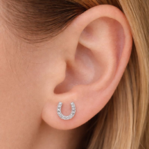 Sterling Silver CZ Set Horse Shoe Stud Earrings