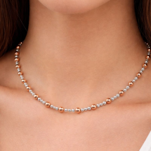 Sterling Silver Rose Gold Polished Balls Necklet