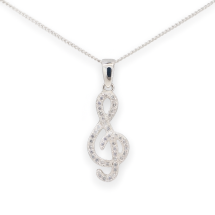 Sterling Silver CZ Music Clef Pendant And Chain