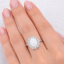 Sterling Silver Synthetic Opal CZ Cluster Dress Ring