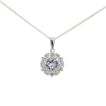 Sterling Silver CZ Set Claw Flower Pendant And Chain