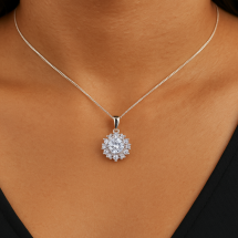 Sterling Silver CZ Set Claw Flower Pendant And Chain