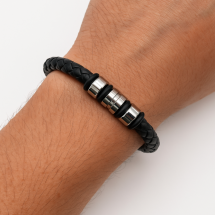 Genuine Leather Mens Black Weave Bracelet