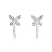 Sterling Silver CZ Butterfly Half Hoop Earrings