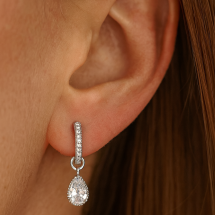 Sterling Silver CZ Hoop Pear Shape Drop CZ Earring