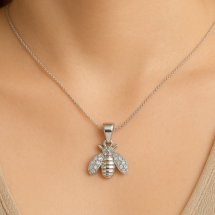 Sterling Silver CZ Bumble Bee Pendant And Chain