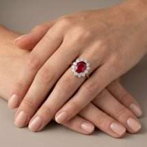 9ct Gold Lab 2.33cts Ruby And 87pts Lab Diamond Ring