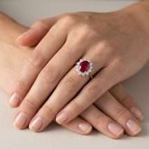 9ct Gold Lab 3.43cts Ruby And 84pts Lab Diamond Ring