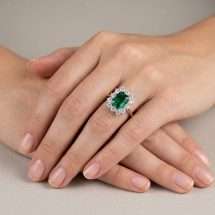 9ct Gold Lab 2.30ct Emerald And 1.48ct Lab Diamond Ring