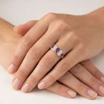 9ct Gold Amethyst Diamond 5 Stone Dress Ring