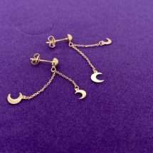 9ct Yellow Gold Double Chain Crescent Moon Earrings