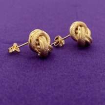 9ct Yellow Gold Plain And Diamond Cut Knot Earrings