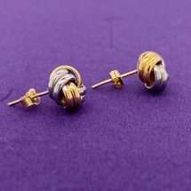 9ct Yellow White Gold Double Ribbed Knot Stud Earring
