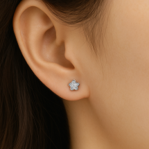 Sterling Silver CZ Pave Small Flower Petal Stud Earring
