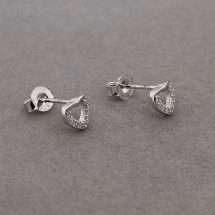 Sterling Silver Open Heart Half CZ Stud Earrings