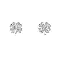 Sterling Silver CZ Pave 4 Leaf Clover Stud Earrings