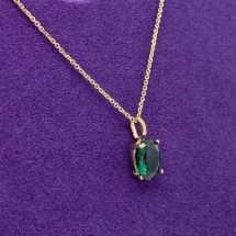 9ct Yellow Gold Emerald CZ May Pendant And Chain