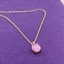 9ct Yellow Gold Pink CZ October Pendant And Chain