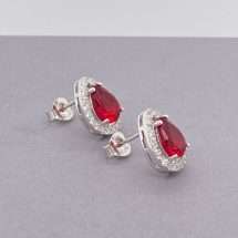 Sterling Silver Ruby CZ Pear Cluster Stud Earrings