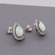 Sterling Silver Pear Synthetic Opal CZ Stud Earring