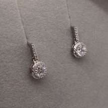 Sterling Silver CZ Round Halo Drop Earrings