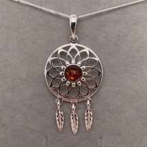 Sterling Silver Amber Dream Catcher Pendant
