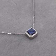 Sterling Silver Tanzanite Cushion CZ Pendant And Chain