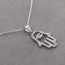 Sterling Silver CZ Hamsa Hand Pendant And Chain