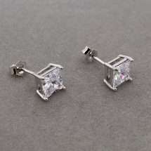 Sterling Silver 4 Claw 7mm Princess CZ Stud Earring