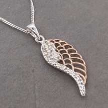 Sterling Silver Gold CZ Angel Wing Pendant And Chain