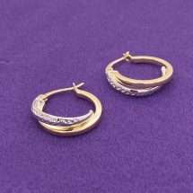 9ct Yellow White Gold Diamond Cut Creole Earrings